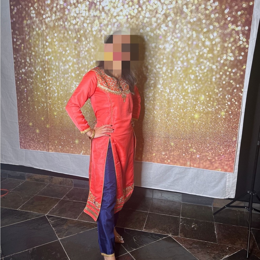 Women's Coral Red Embroidered Salwar Kameez